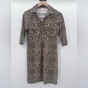 Jude Connally Kalan Leopard Animal Print Midi Dress - Black and Tan Size XS